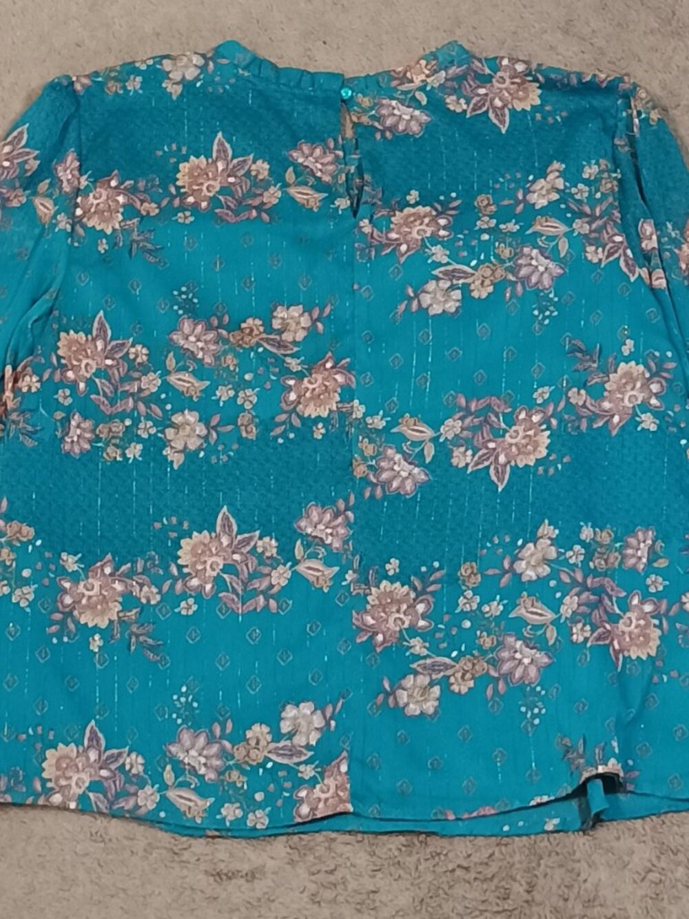 S C Society/Blouse Top/Women Large Teal Floral Sheer Chiffon Boho Romantic Style - Picture 10 of 10